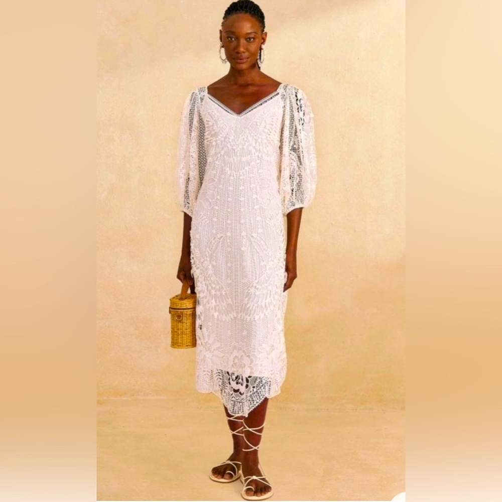 NWT Farm Rio White Guipure Midi Dress Size XS